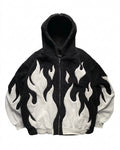 Oversized Flame Sherpa Fleece Zip Hoodie
