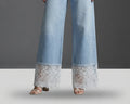 Lace Hem High-Waisted Wide Leg Jeans